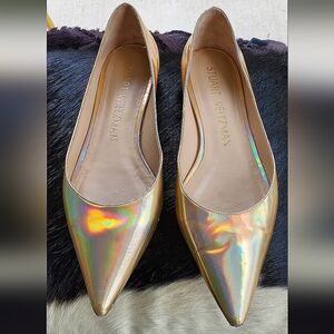 Gorgeous RARE Stuart Weitzman Gold Holographic Emilia Flats Sz 10 MSRP $425